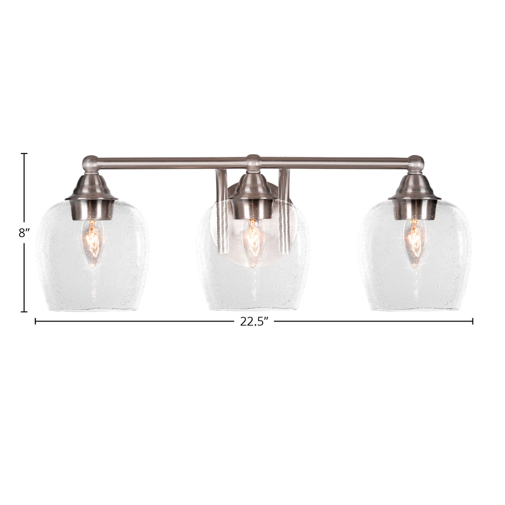 Paramount Three Light Bath Bar in Brushed Nickel with 6" Clear Bubble Shade
