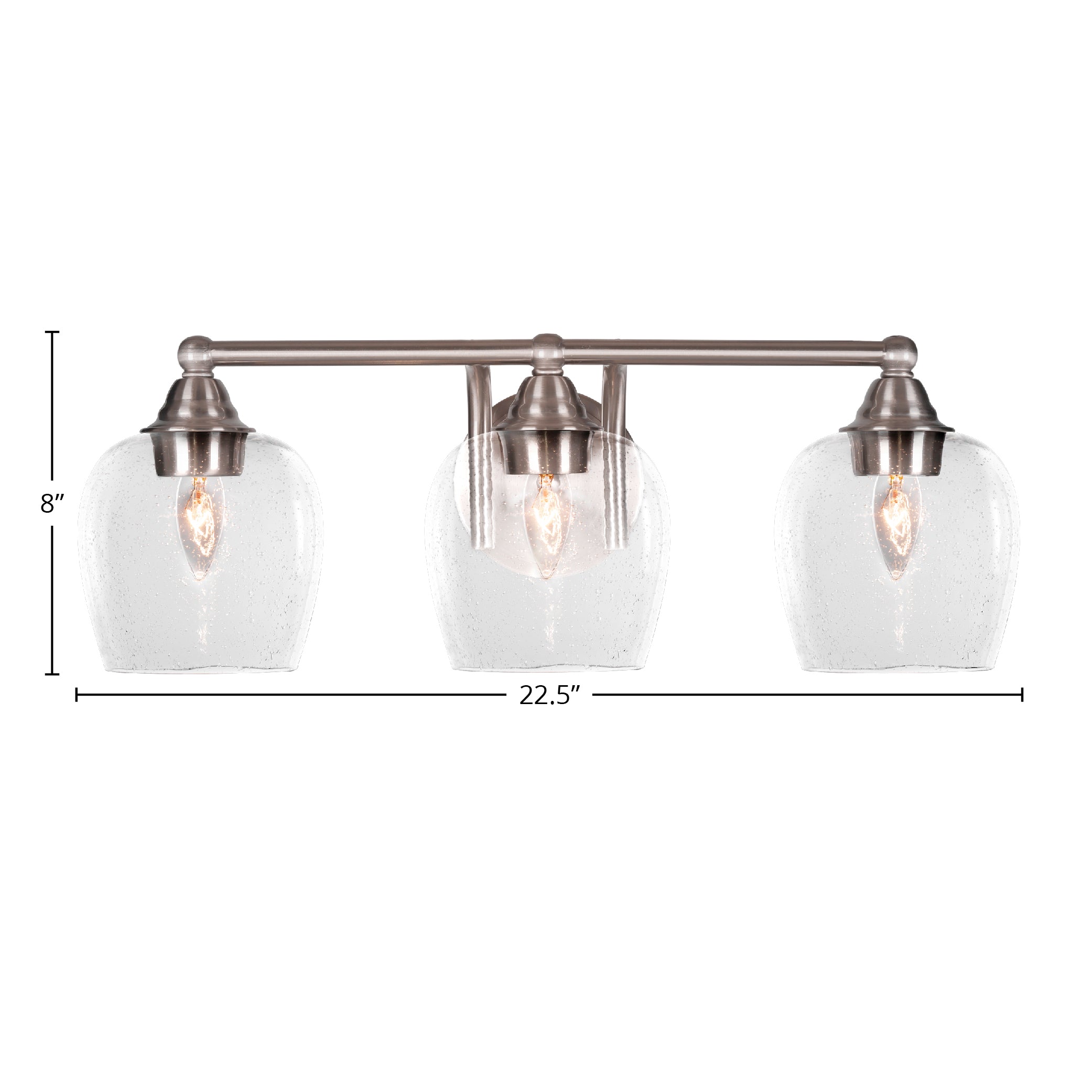 Paramount Three Light Bath Bar in Brushed Nickel with 6" Clear Bubble Shade