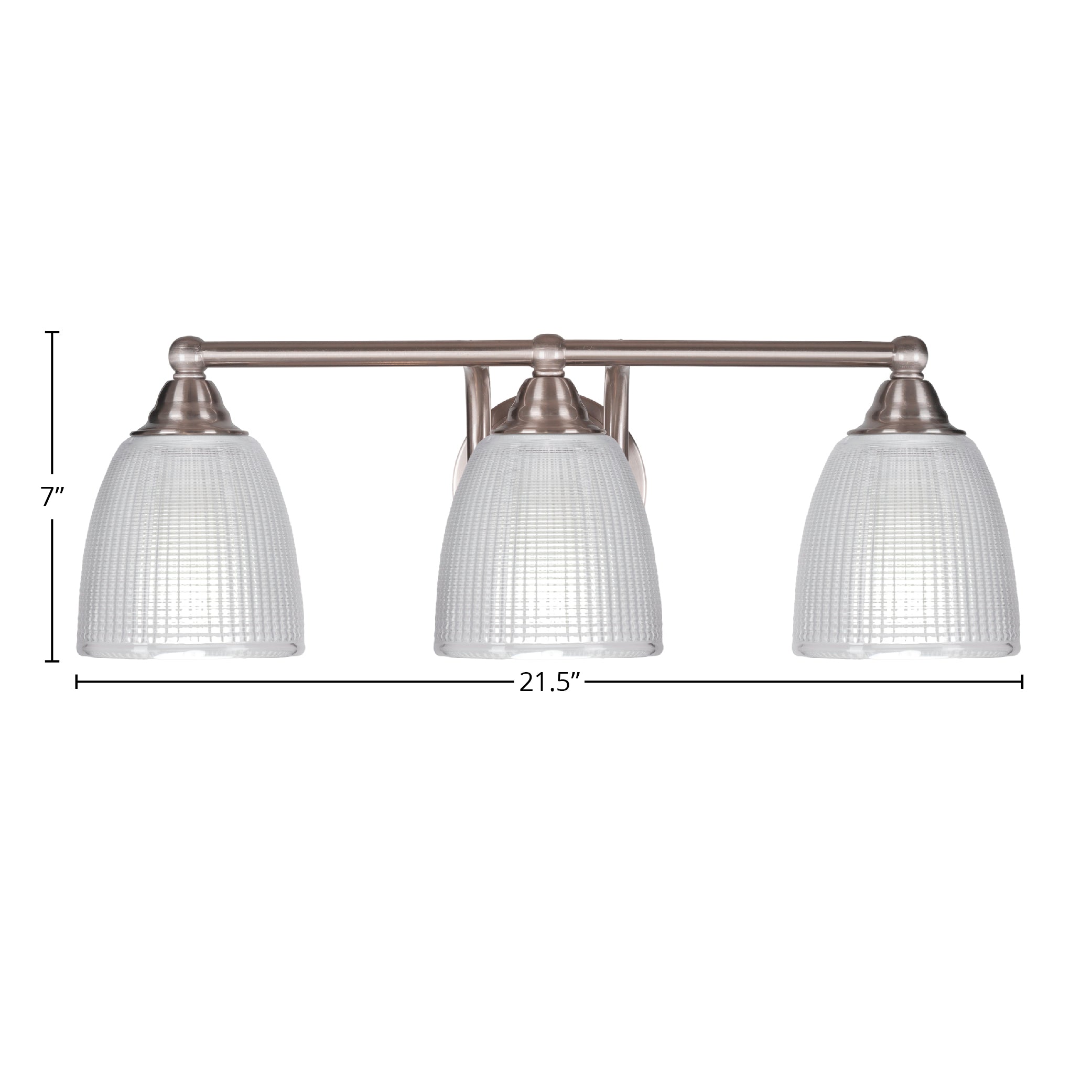 Paramount Three Light Bath Bar in Brushed Nickel with 5" Clear Ribbed Shade