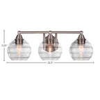 Paramount Three Light Bath Bar in Brushed Nickel with 6" Clear Ribbed Shade