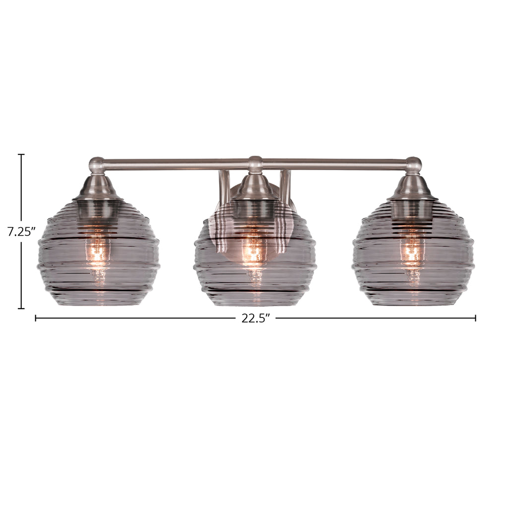 Paramount Three Light Bath Bar in Brushed Nickel with 6" Smoke Ribbed Shade