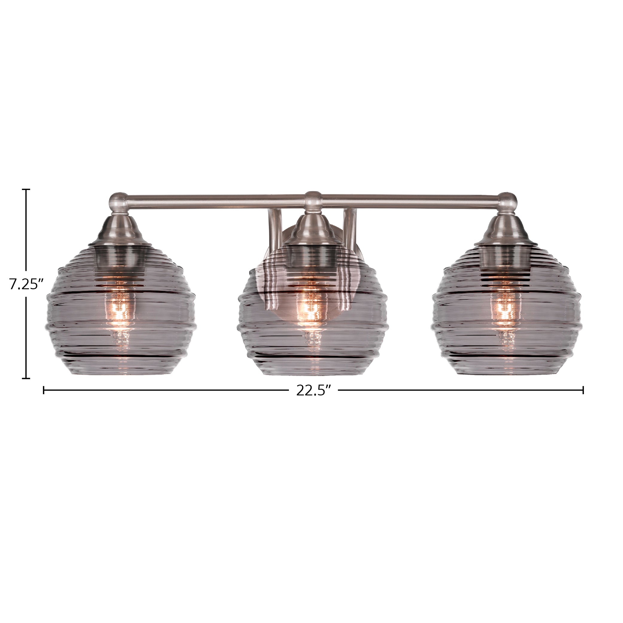 Paramount Three Light Bath Bar in Brushed Nickel with 6" Smoke Ribbed Shade