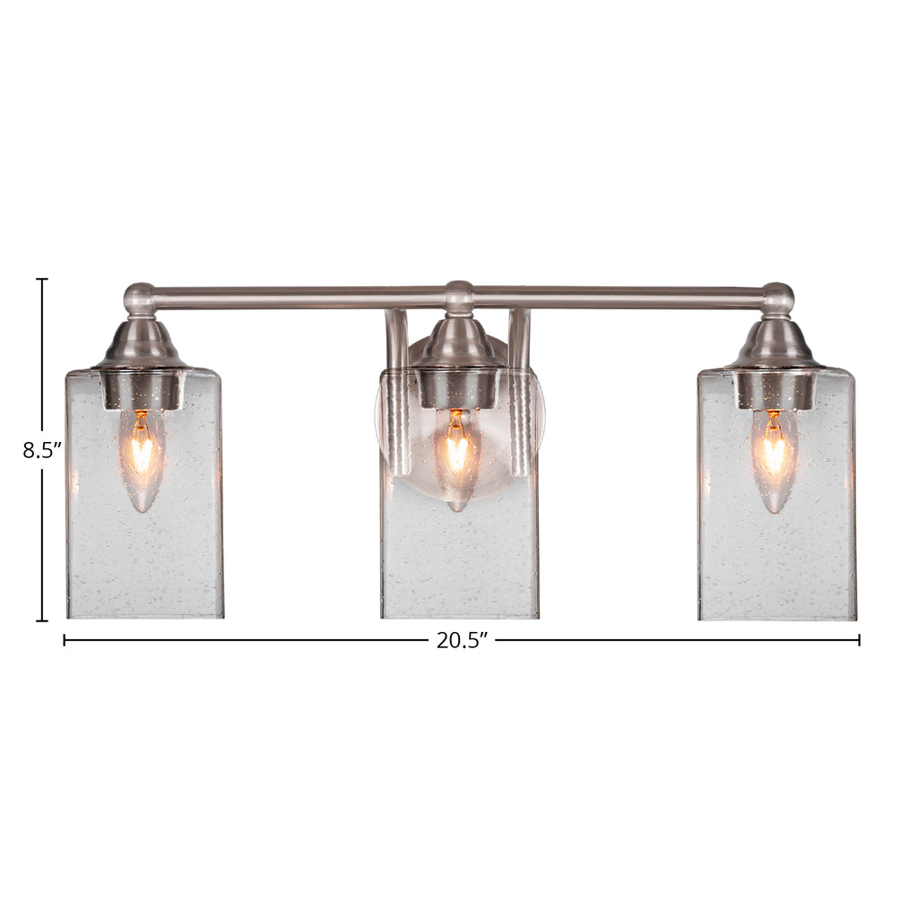 Paramount Three Light Bath Bar in Brushed Nickel with 4" Square Clear Bubble Shade