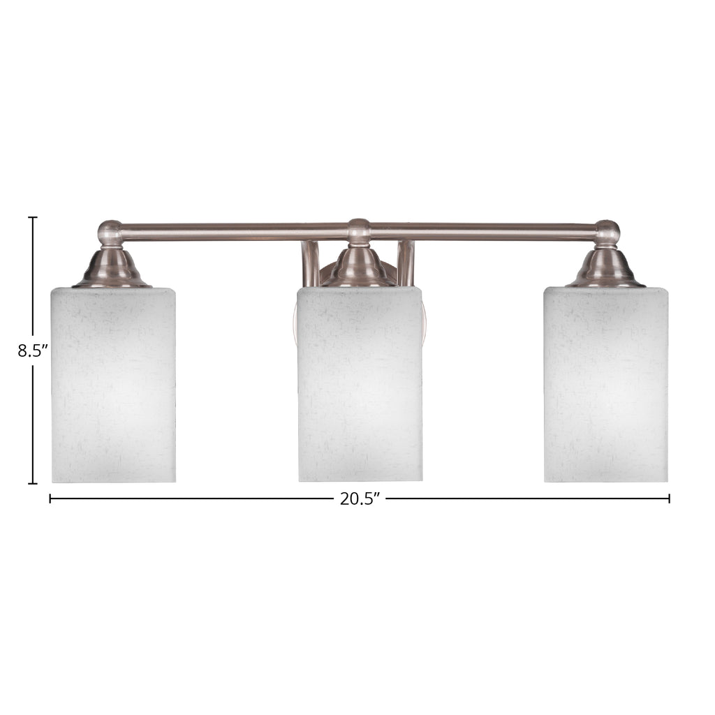 Paramount Three Light Bath Bar in Brushed Nickel with 4" Square White Muslin Shade