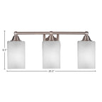 Paramount Three Light Bath Bar in Brushed Nickel with 4" Square White Muslin Shade