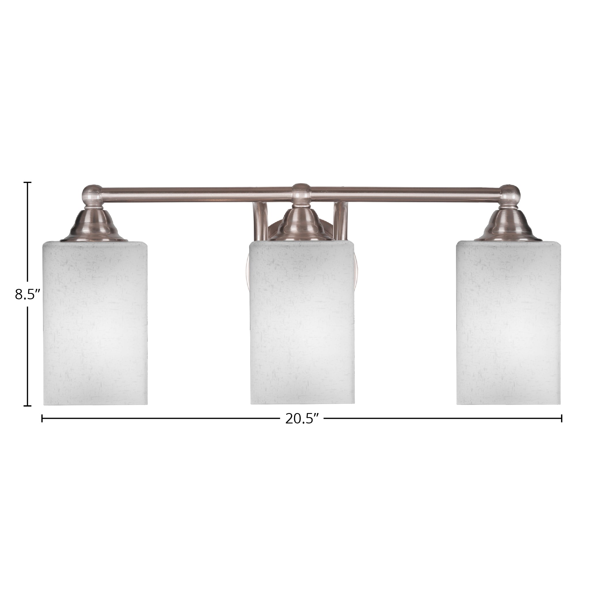 Paramount Three Light Bath Bar in Brushed Nickel with 4" Square White Muslin Shade