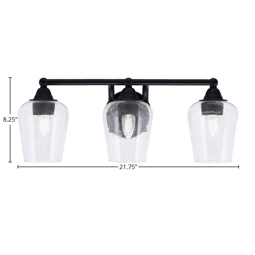 Paramount Three Light Bath Bar in Matte Black with 5" Clear Bubble Shade