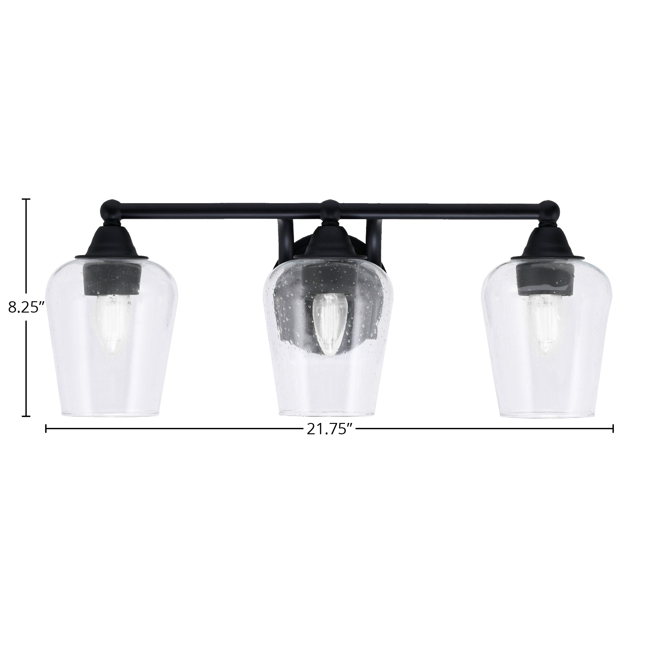 Paramount Three Light Bath Bar in Matte Black with 5" Clear Bubble Shade