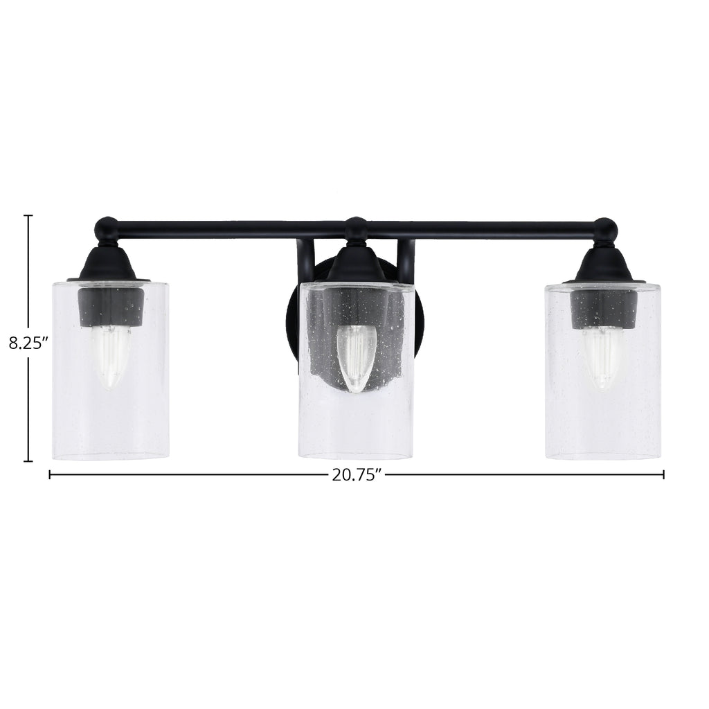 Paramount Three Light Bath Bar in Matte Black with 4" Clear Bubble Shade