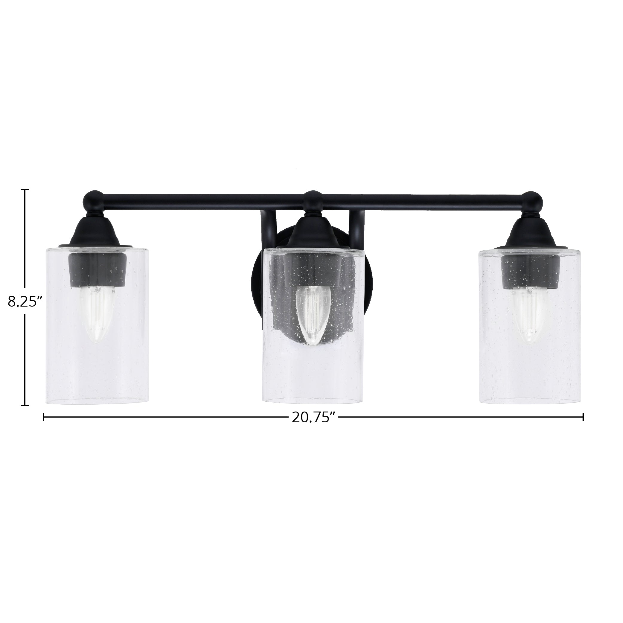 Paramount Three Light Bath Bar in Matte Black with 4" Clear Bubble Shade