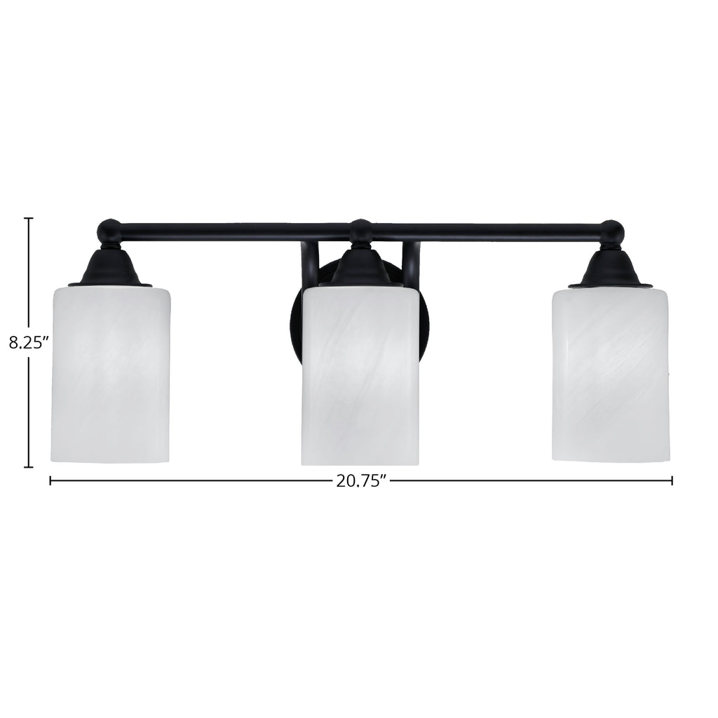 Paramount Three Light Bath Bar in Matte Black with 4" White Marble Shade