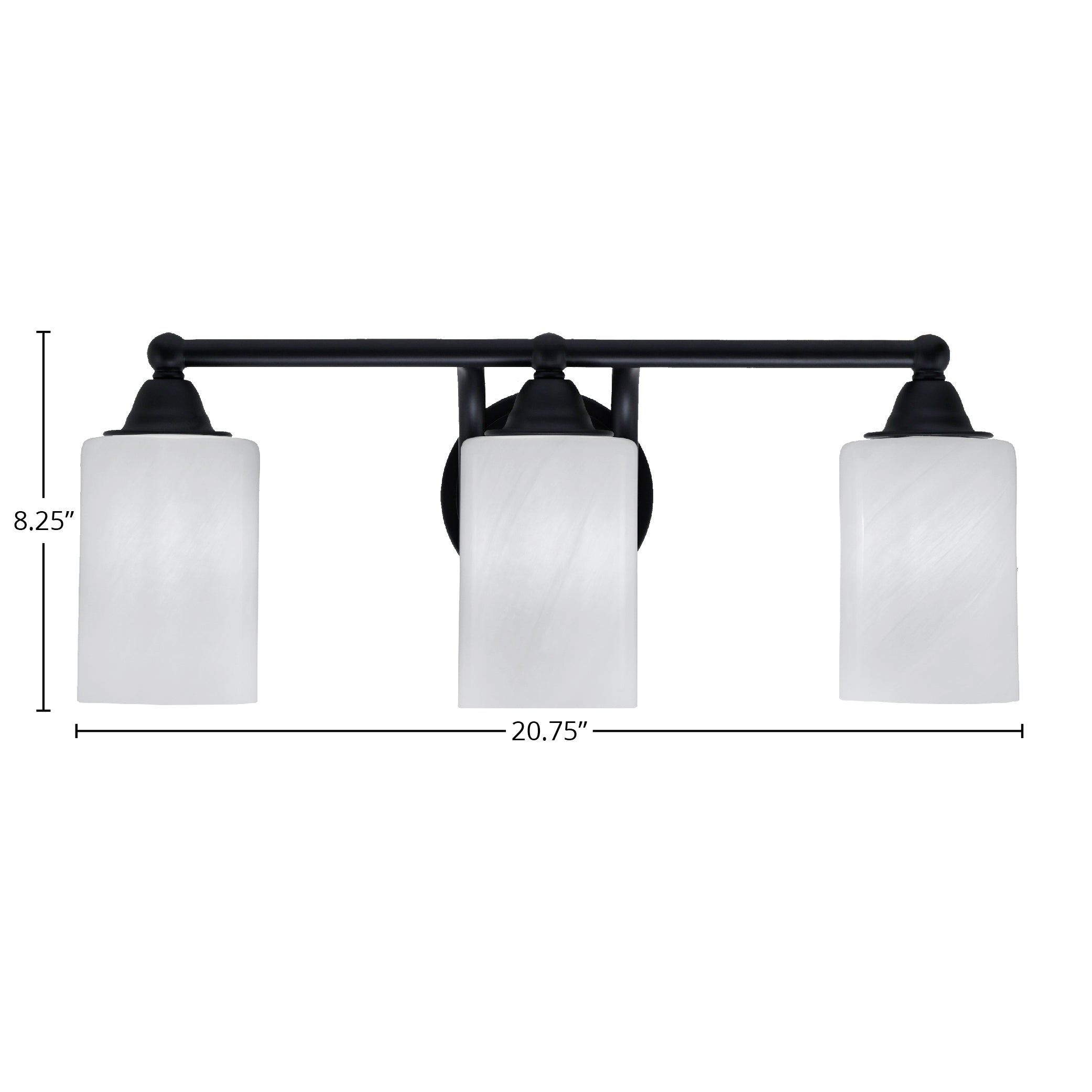 Paramount Three Light Bath Bar in Matte Black with 4" White Marble Shade