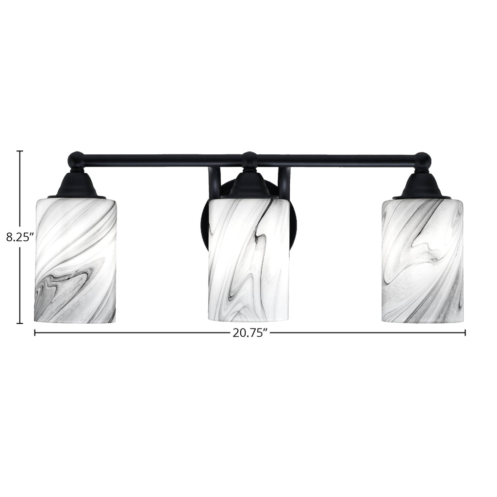 Paramount Three Light Bath Bar in Matte Black with 4" Onyx Swirl Shade