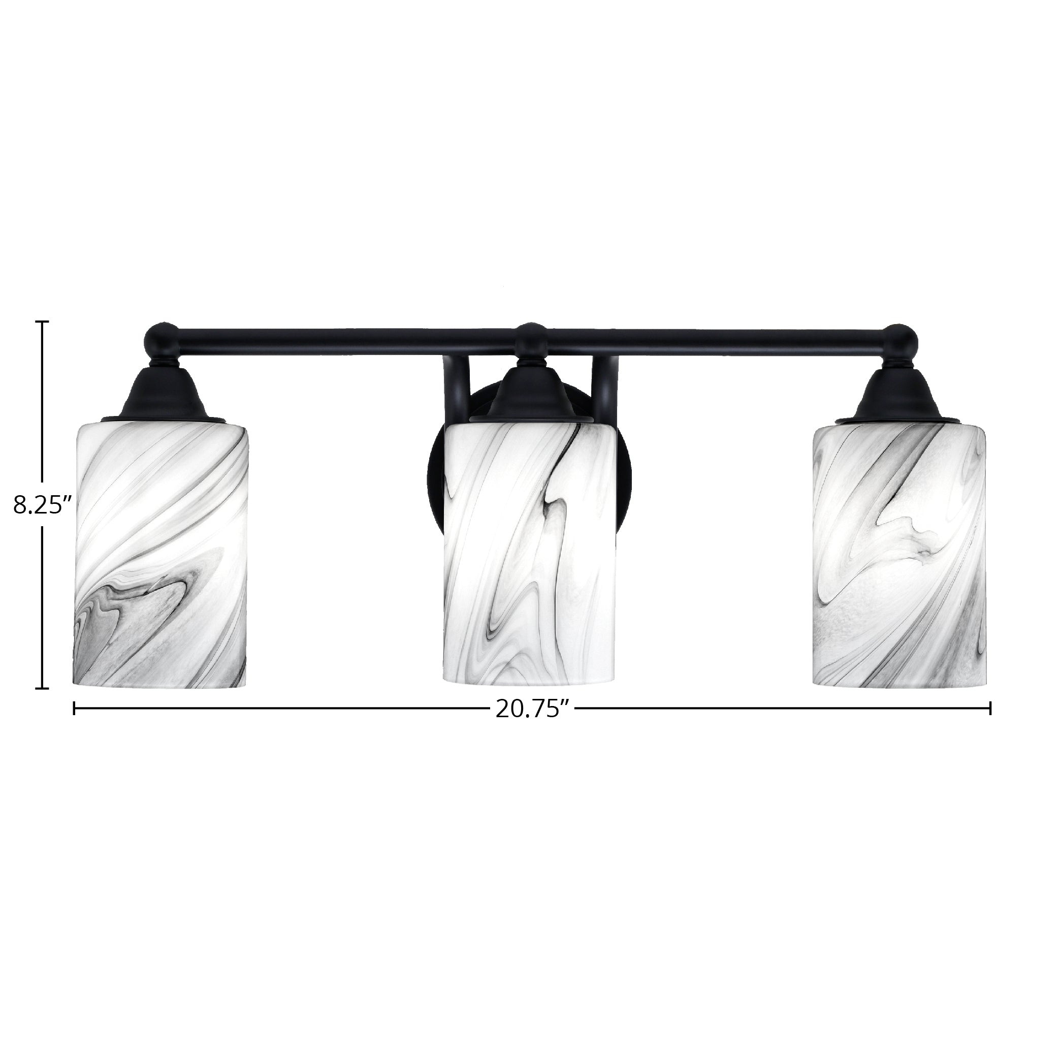 Paramount Three Light Bath Bar in Matte Black with 4" Onyx Swirl Shade