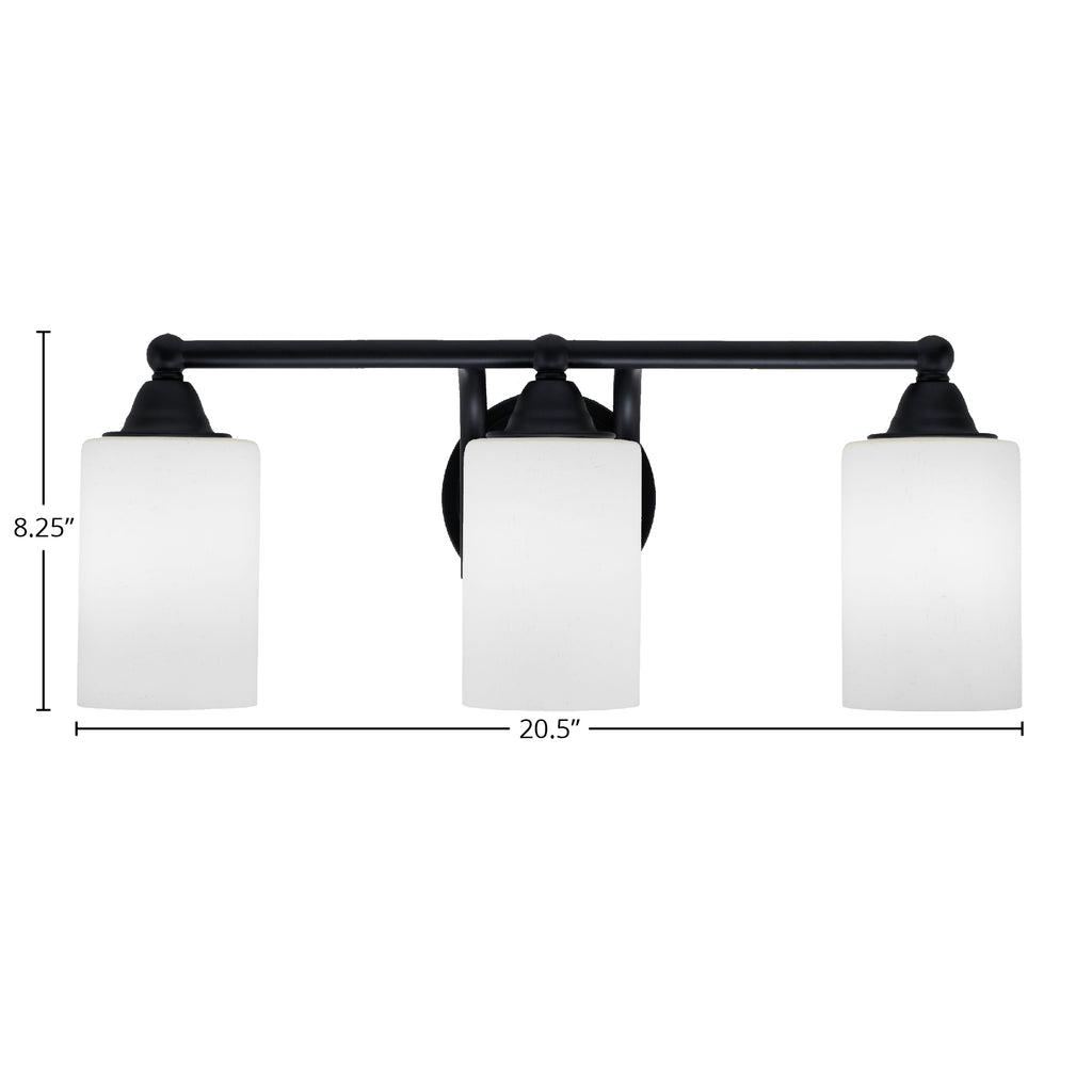 Paramount Three Light Bath Bar in Matte Black with 4" White Muslin Shade