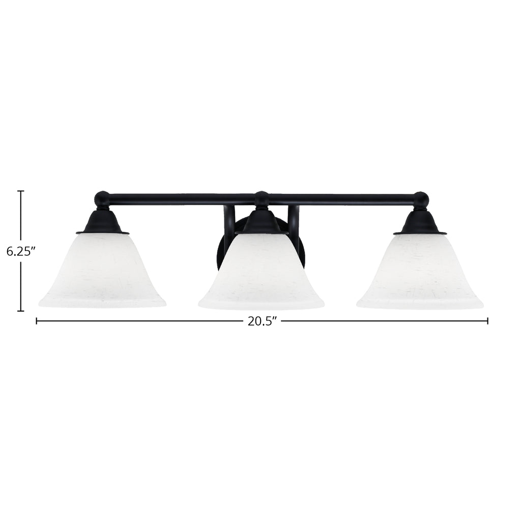 Paramount Three Light Bath Bar in Matte Black with 7" White Muslin Shade