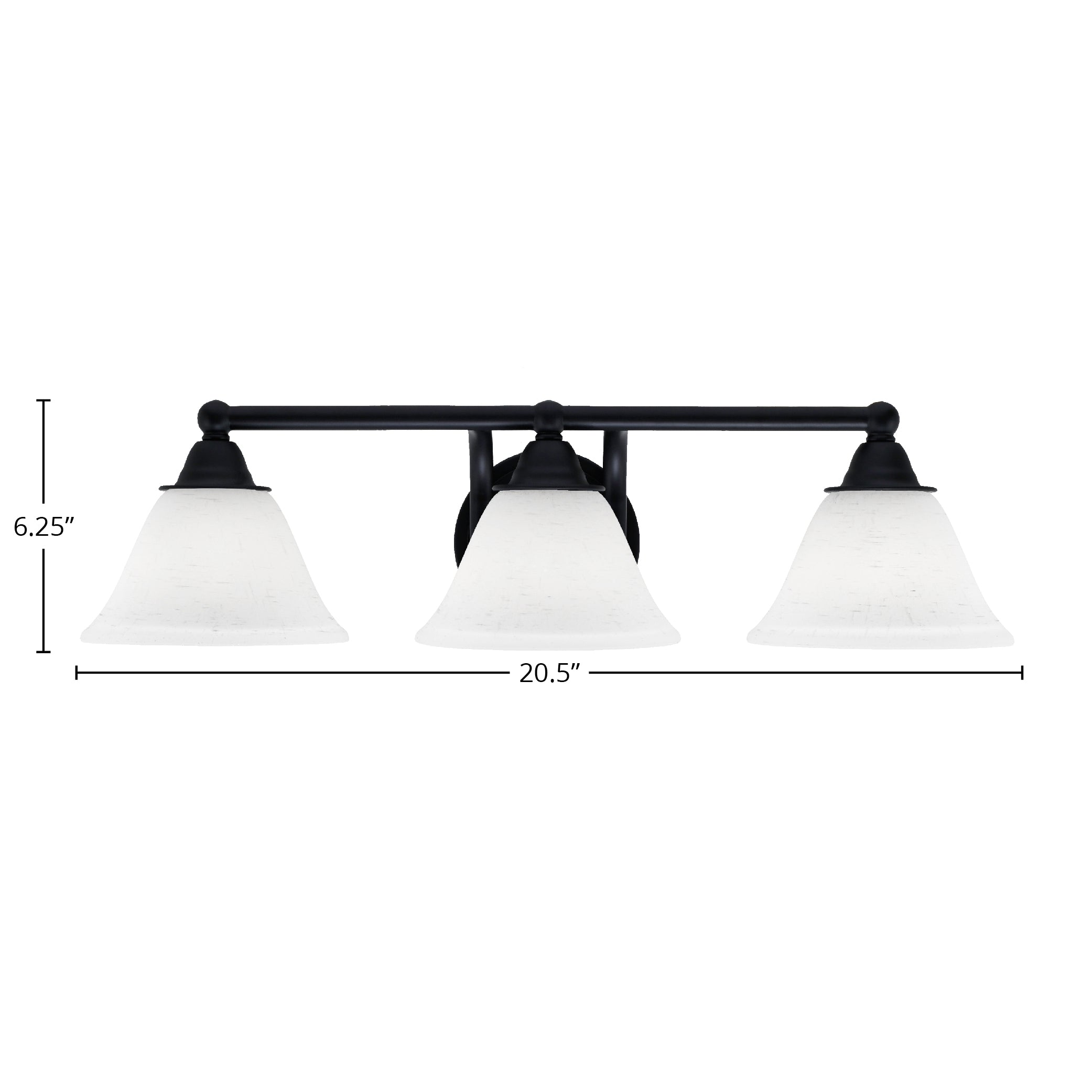 Paramount Three Light Bath Bar in Matte Black with 7" White Muslin Shade