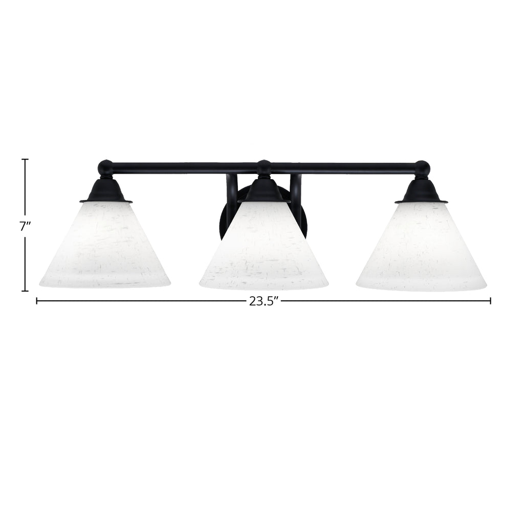 Paramount Three Light Bath Bar in Matte Black with 7" White Muslin Shade
