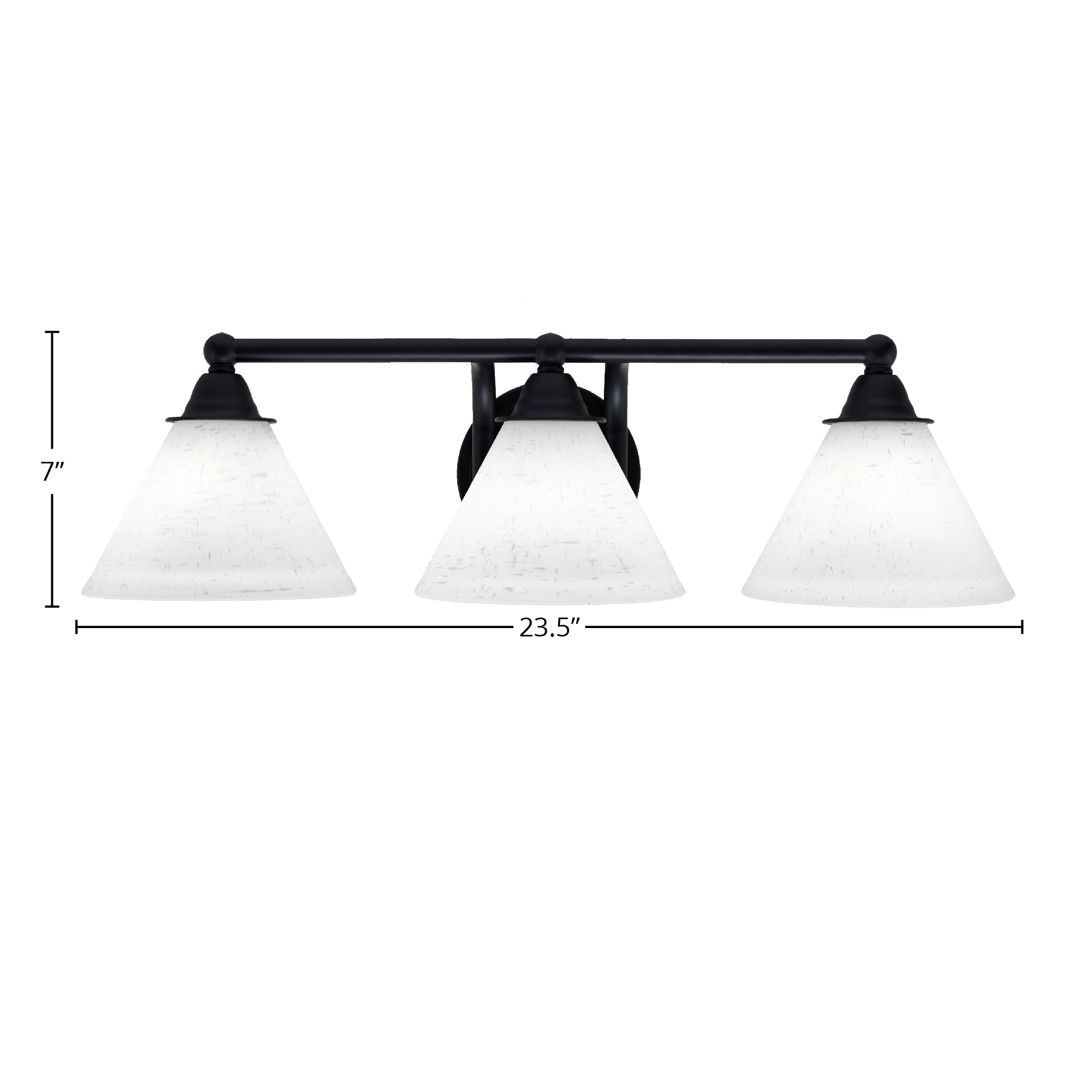 Paramount Three Light Bath Bar in Matte Black with 7" White Muslin Shade