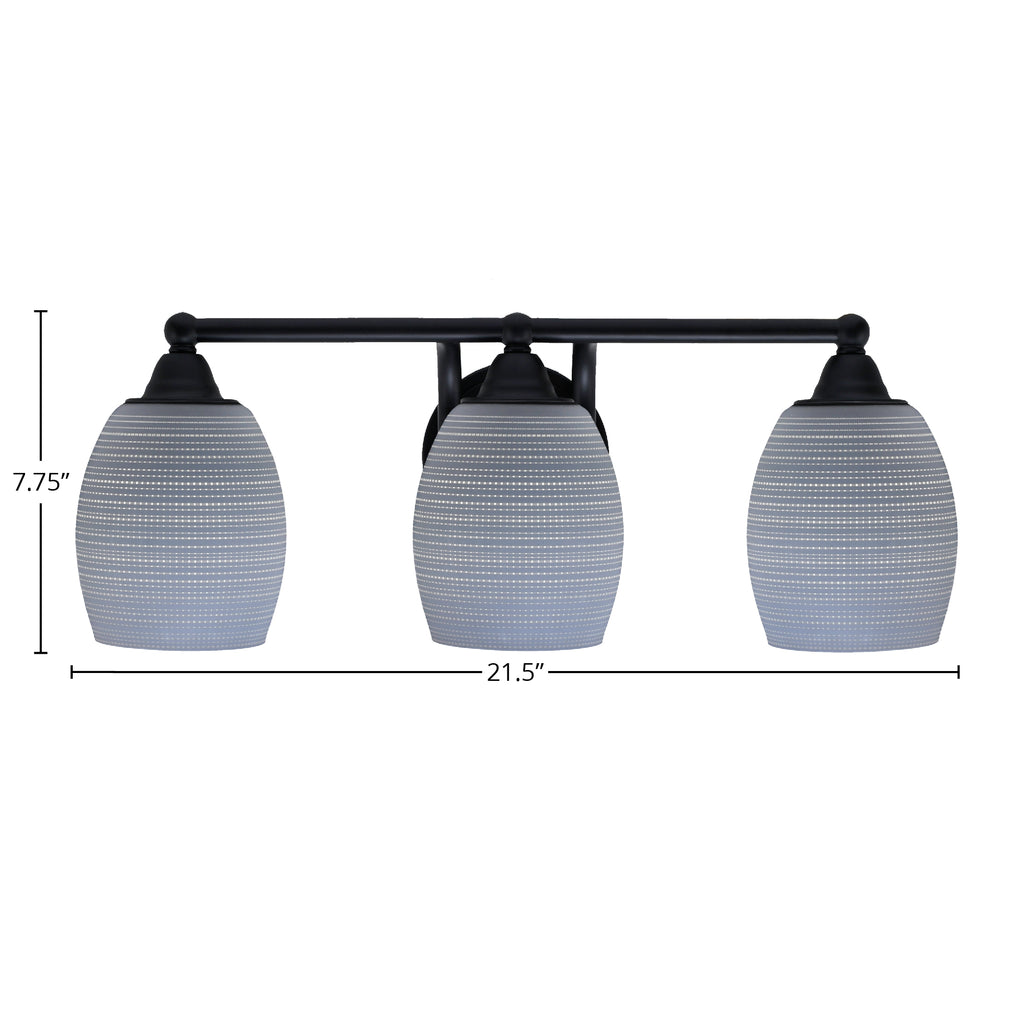 Paramount Three Light Bath Bar in Matte Black with 5" Gray Matrix Shade