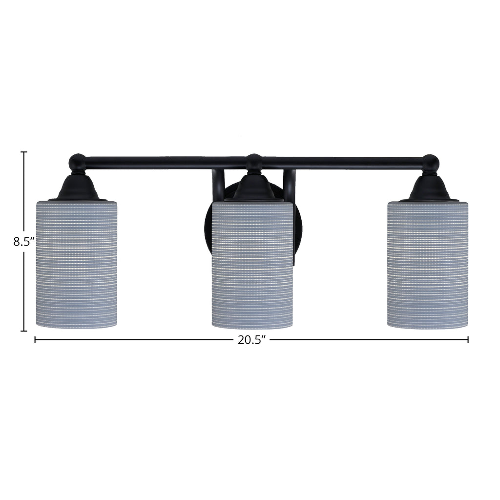 Paramount Three Light Bath Bar in Matte Black with 4" Gray Matrix Shade