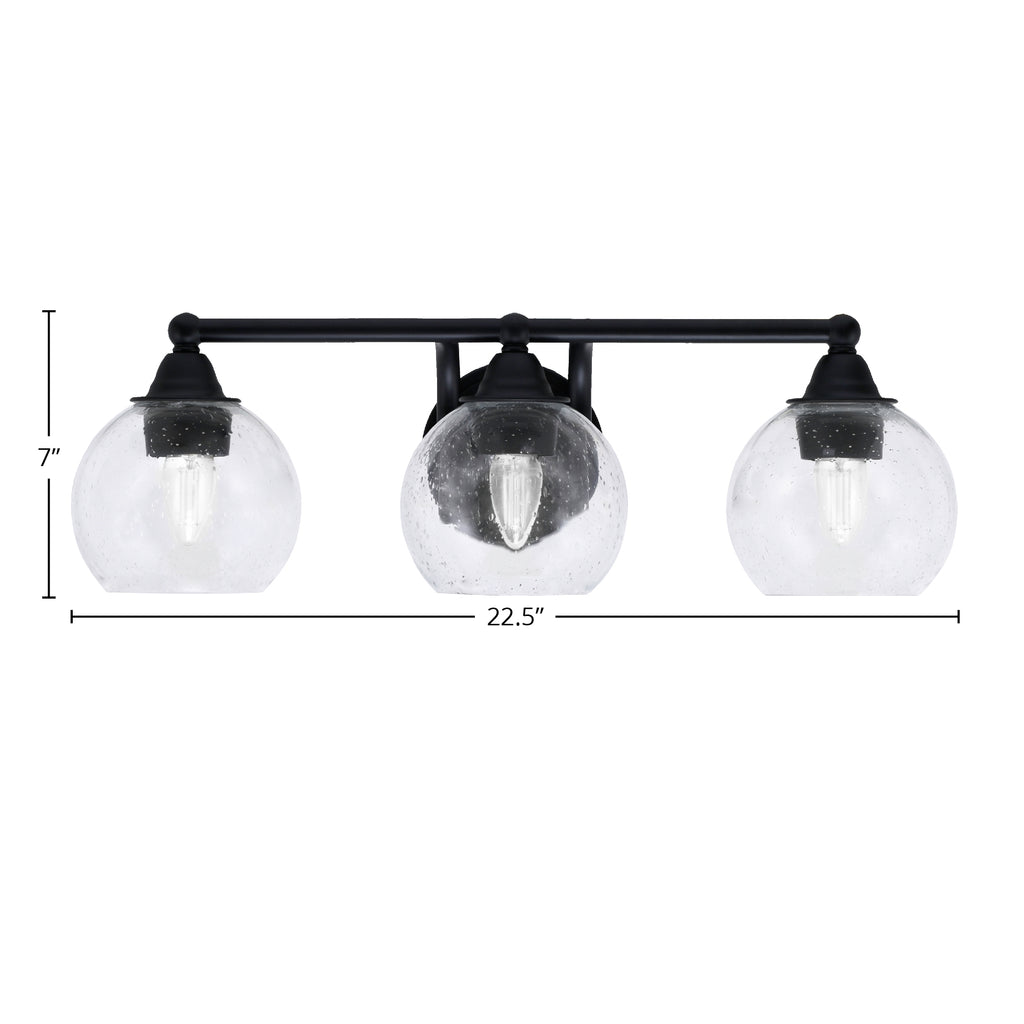 Paramount Three Light Bath Bar in Matte Black with 5.75" Clear Bubble Shade