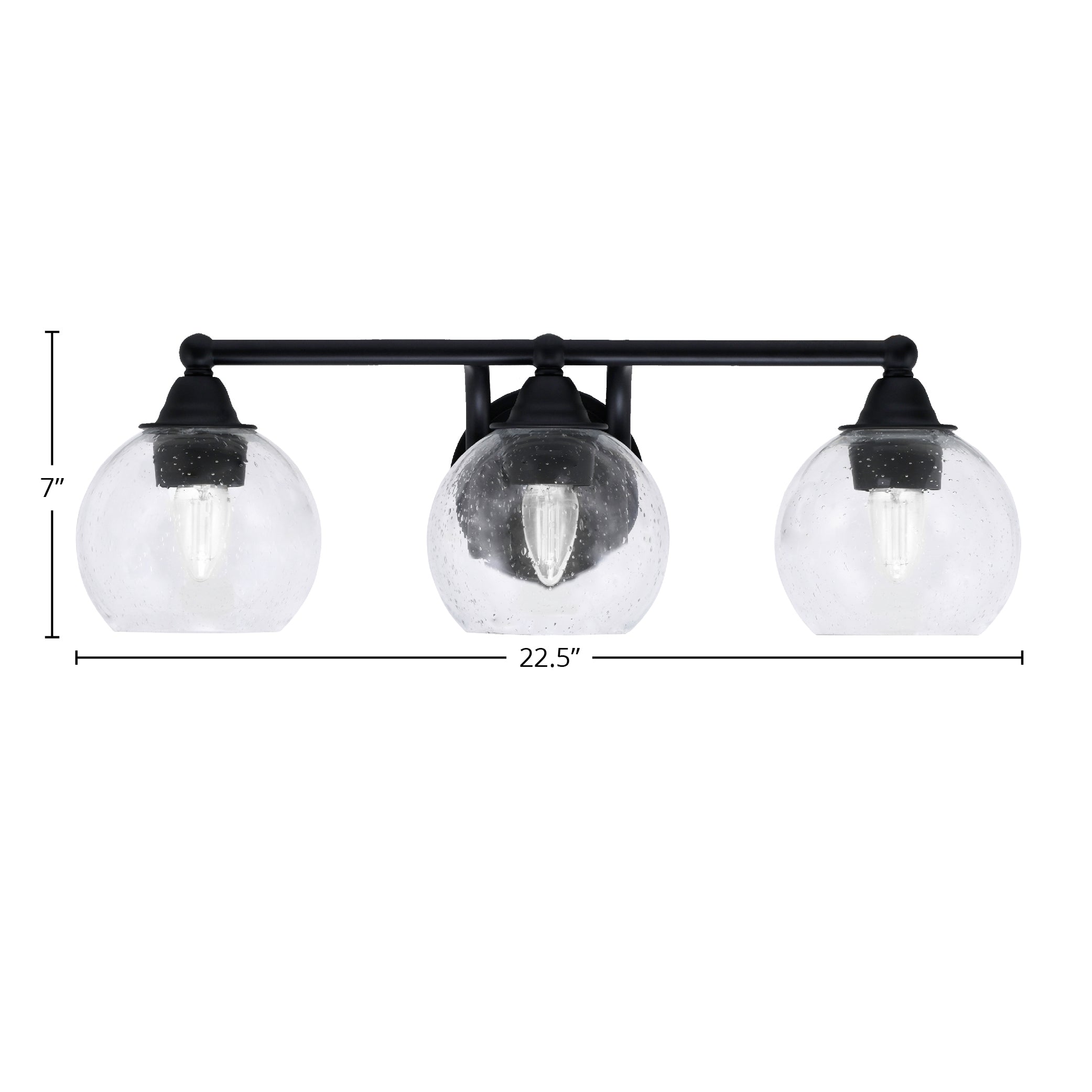 Paramount Three Light Bath Bar in Matte Black with 5.75" Clear Bubble Shade