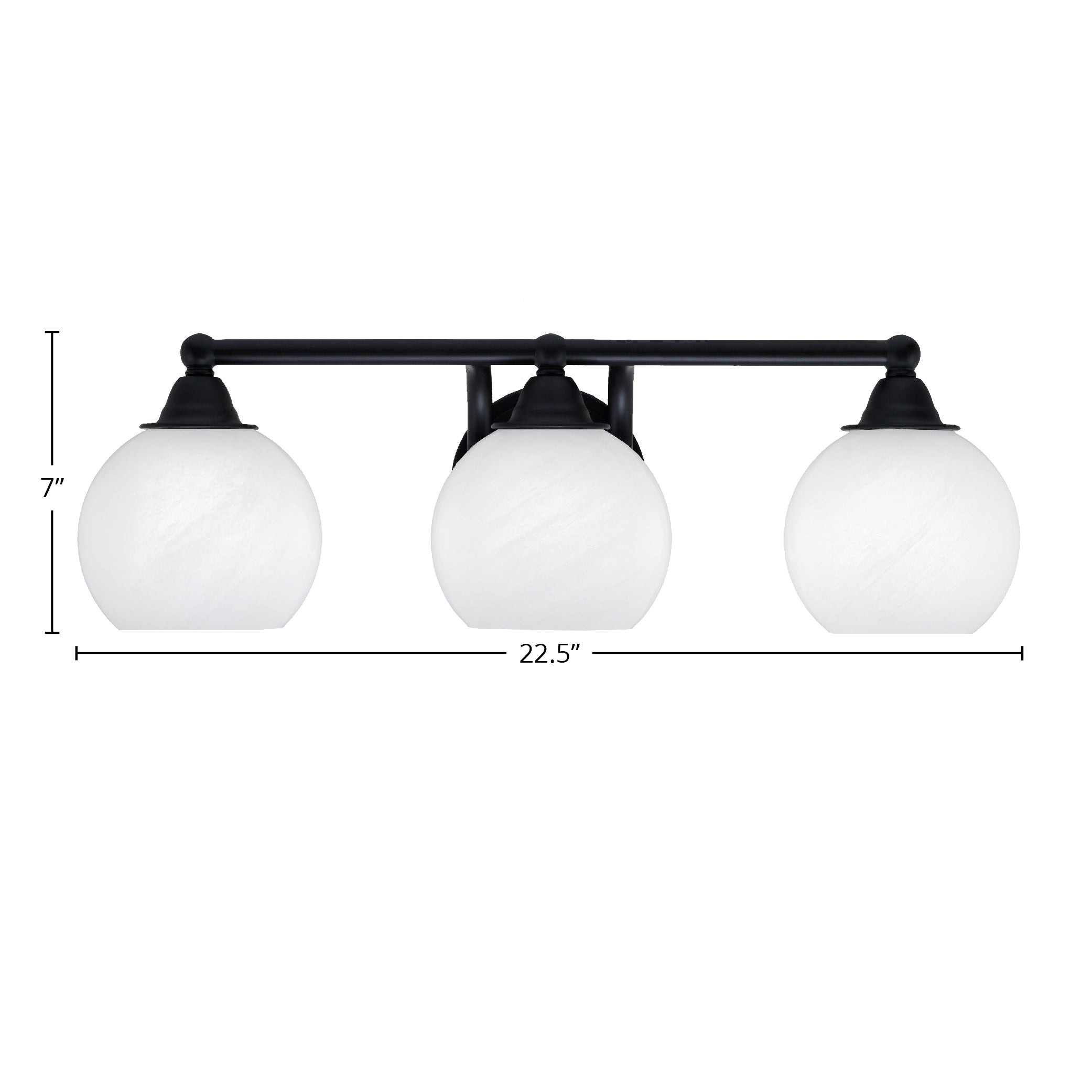 Paramount Three Light Bath Bar in Matte Black with 5.75" White Marble Shade