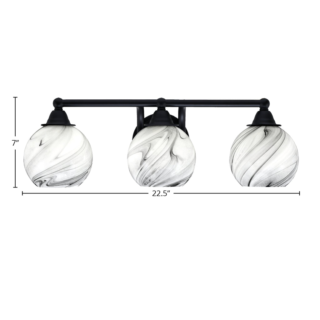 Paramount Three Light Bath Bar in Matte Black with 5.75" Onyx Swirl Shade
