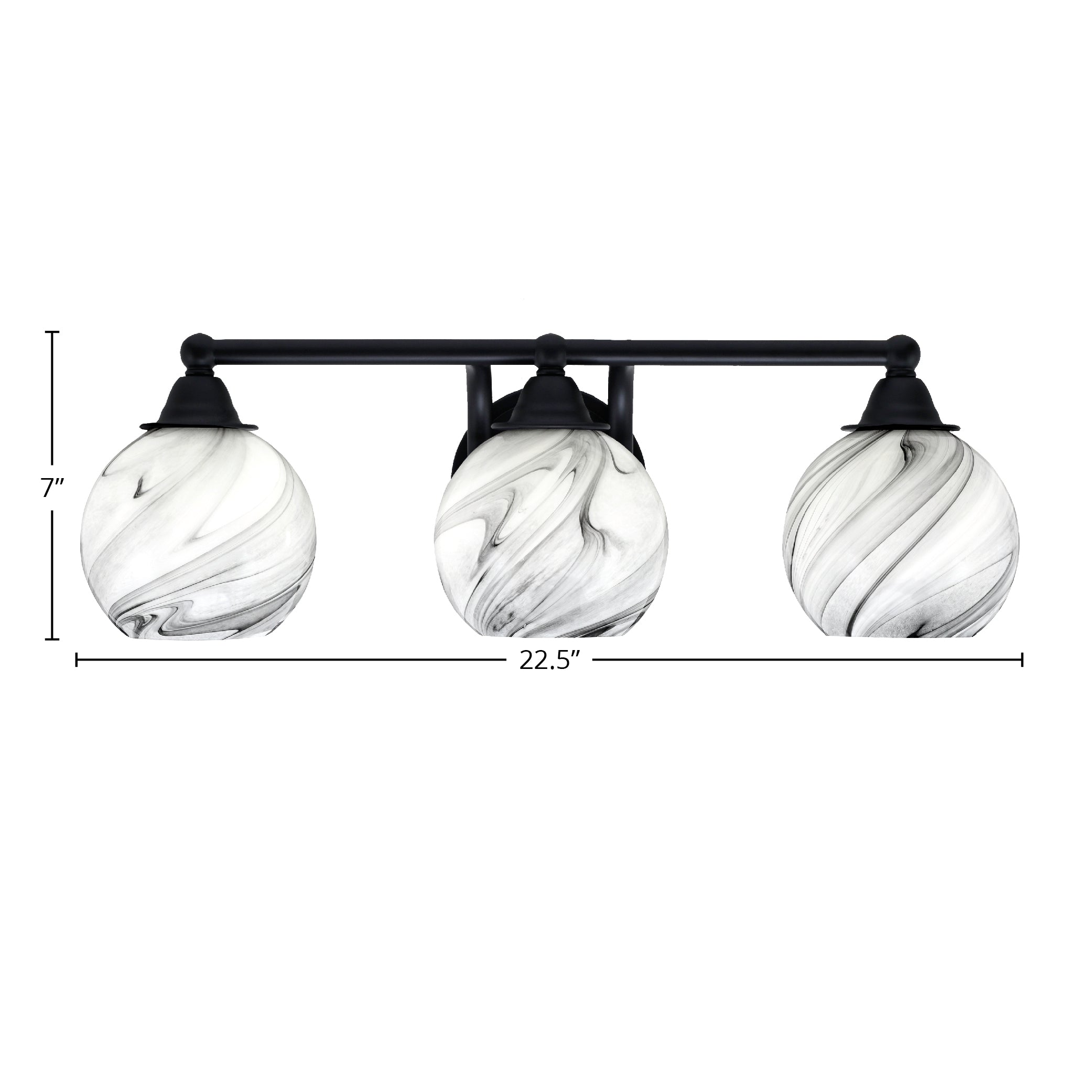 Paramount Three Light Bath Bar in Matte Black with 5.75" Onyx Swirl Shade