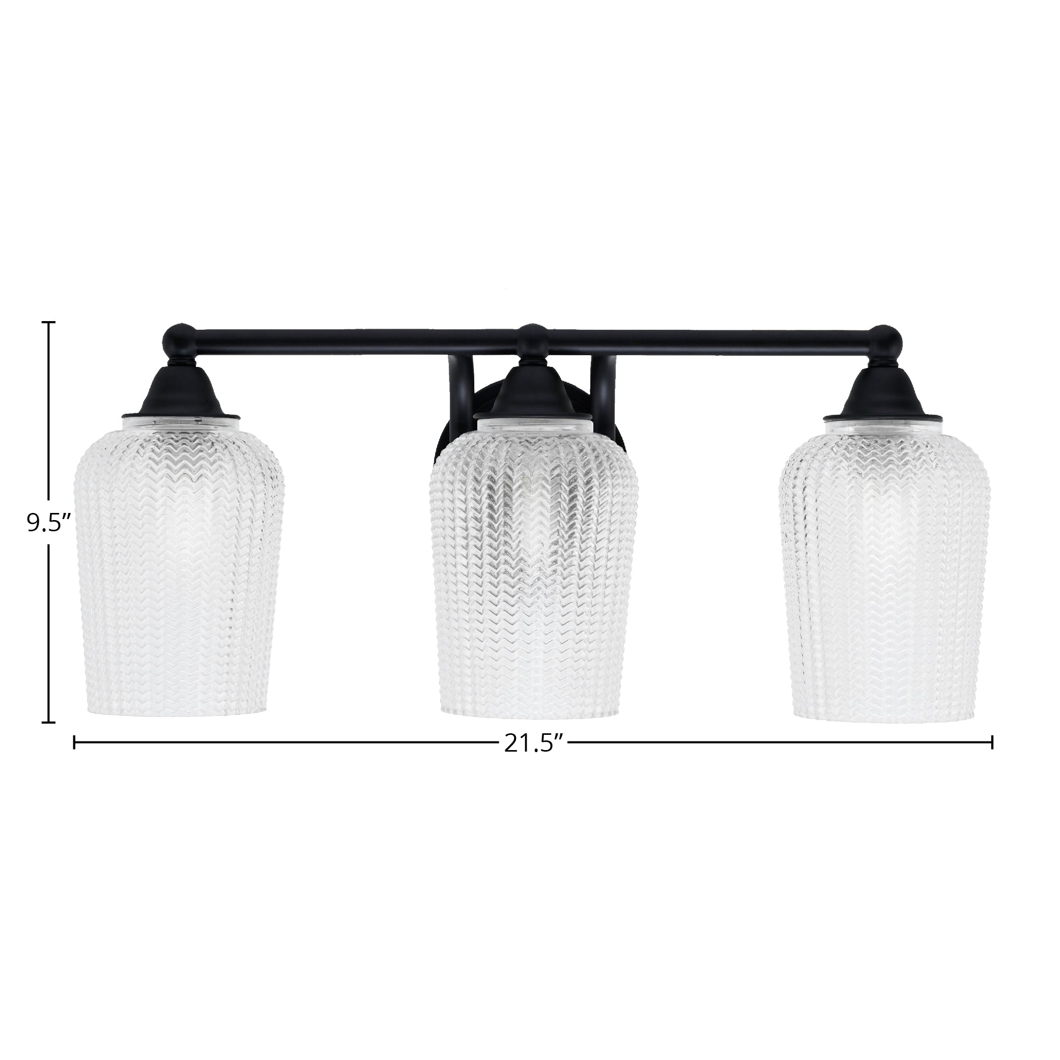 Paramount Three Light Bath Bar in Matte Black with 5" Clear Textured Shade