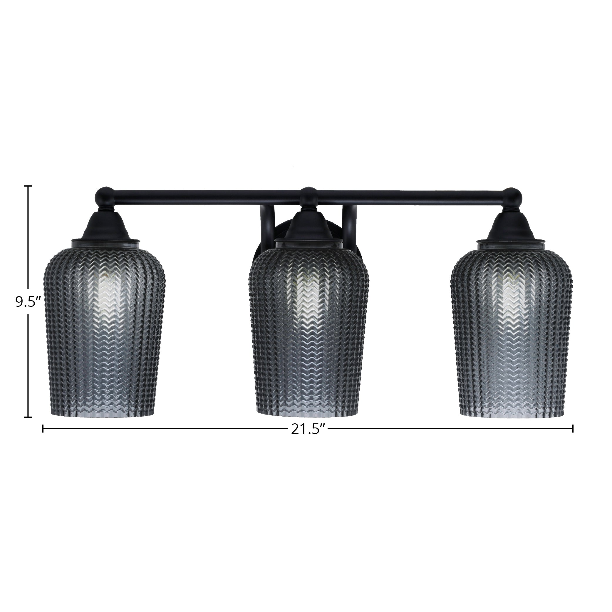 Paramount Three Light Bath Bar in Matte Black with 5" Smoke Textured Shade
