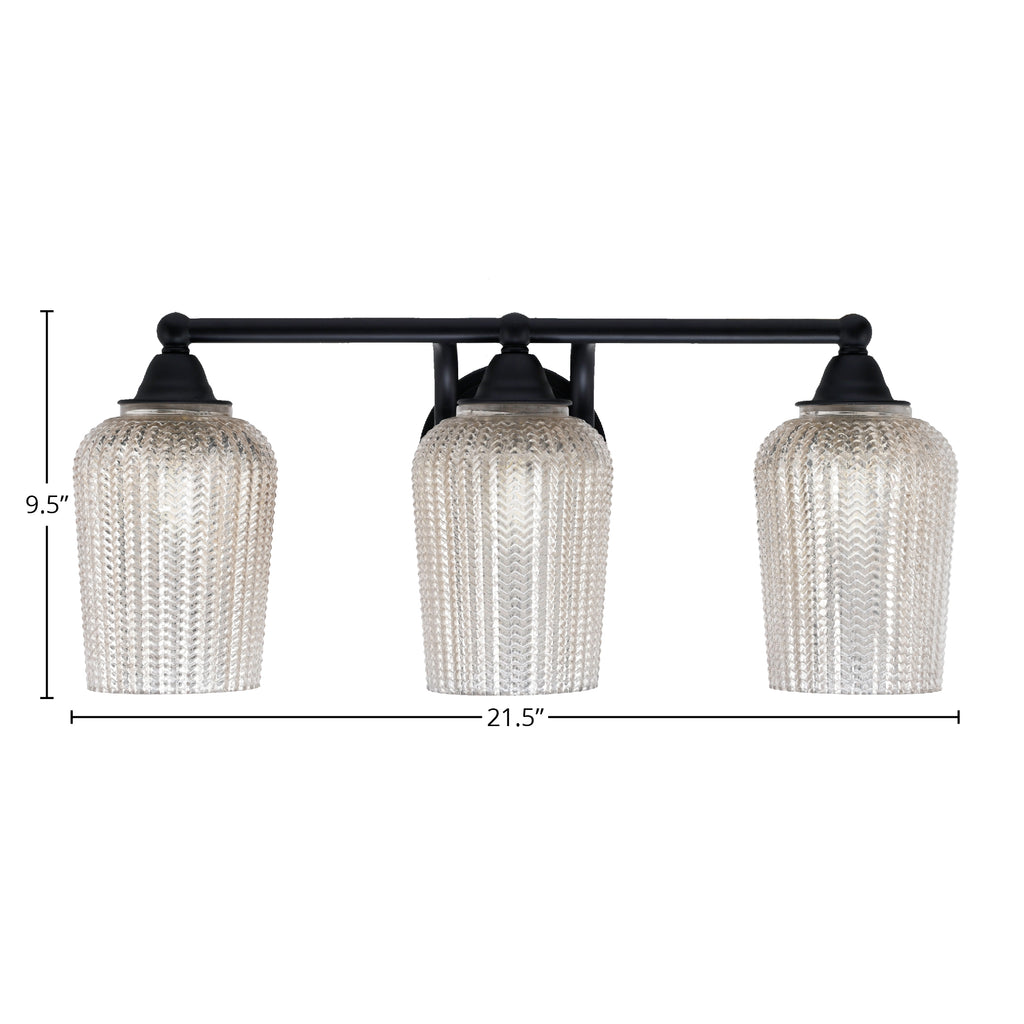 Paramount Three Light Bath Bar in Matte Black with 5" Silver Textured Shade