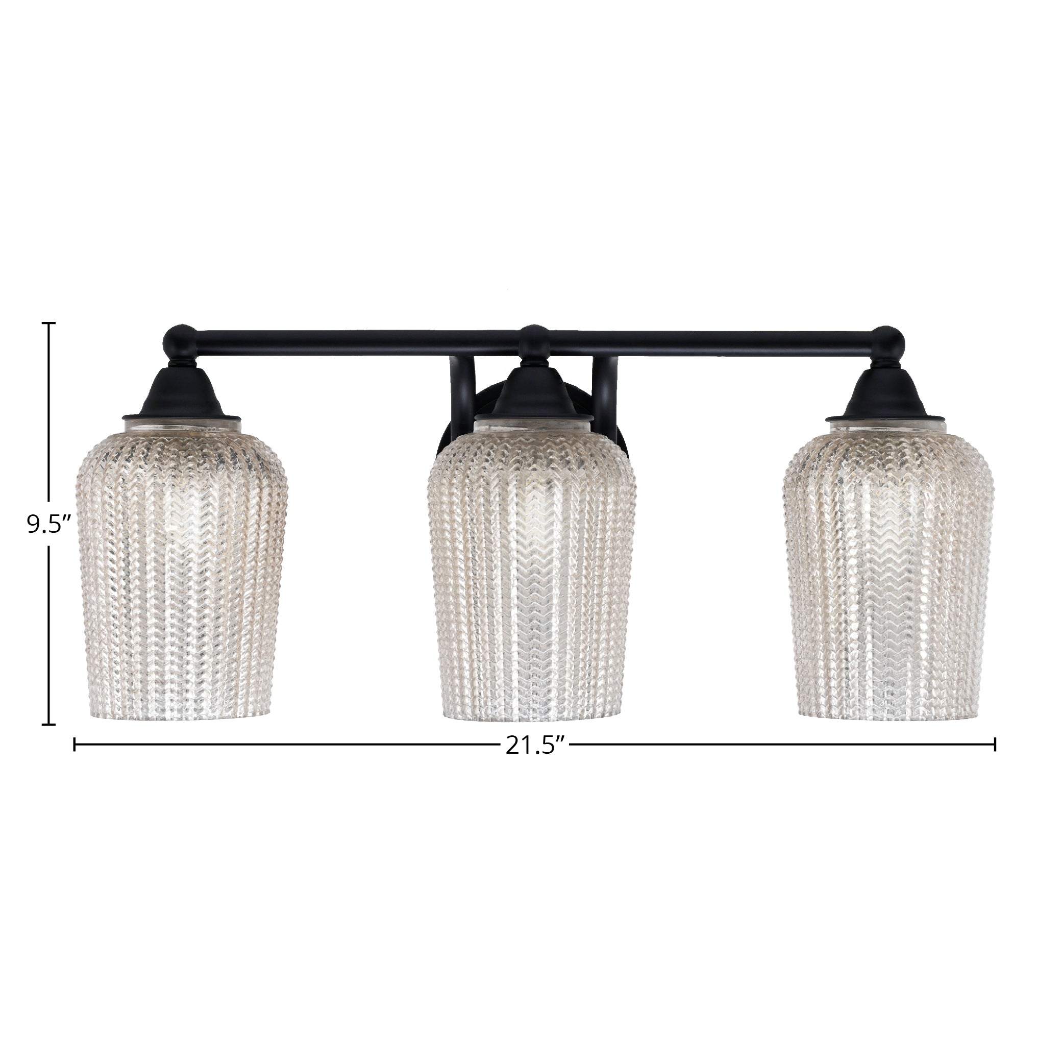Paramount Three Light Bath Bar in Matte Black with 5" Silver Textured Shade
