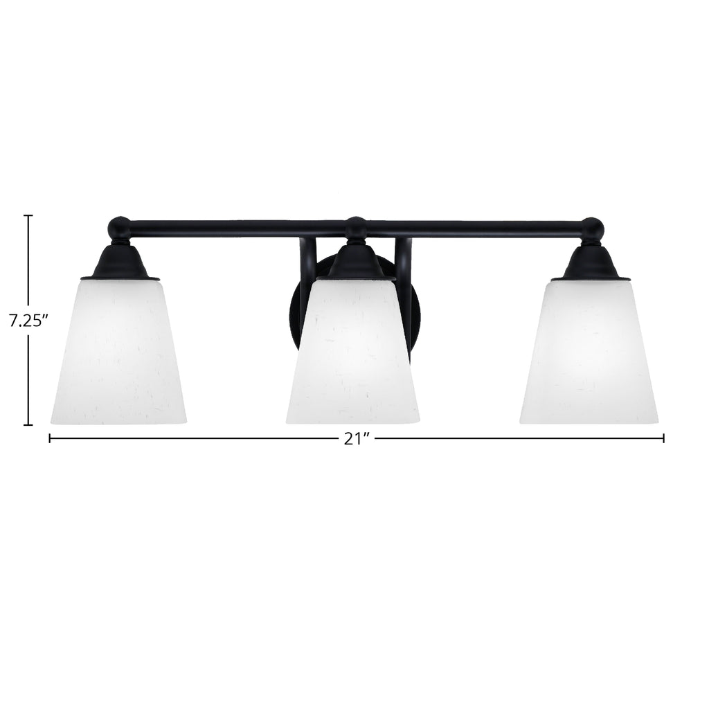 Paramount Three Light Bath Bar in Matte Black with 4.5" Square White Muslin Shade