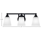 Paramount Three Light Bath Bar in Matte Black with 4.5" Square White Muslin Shade