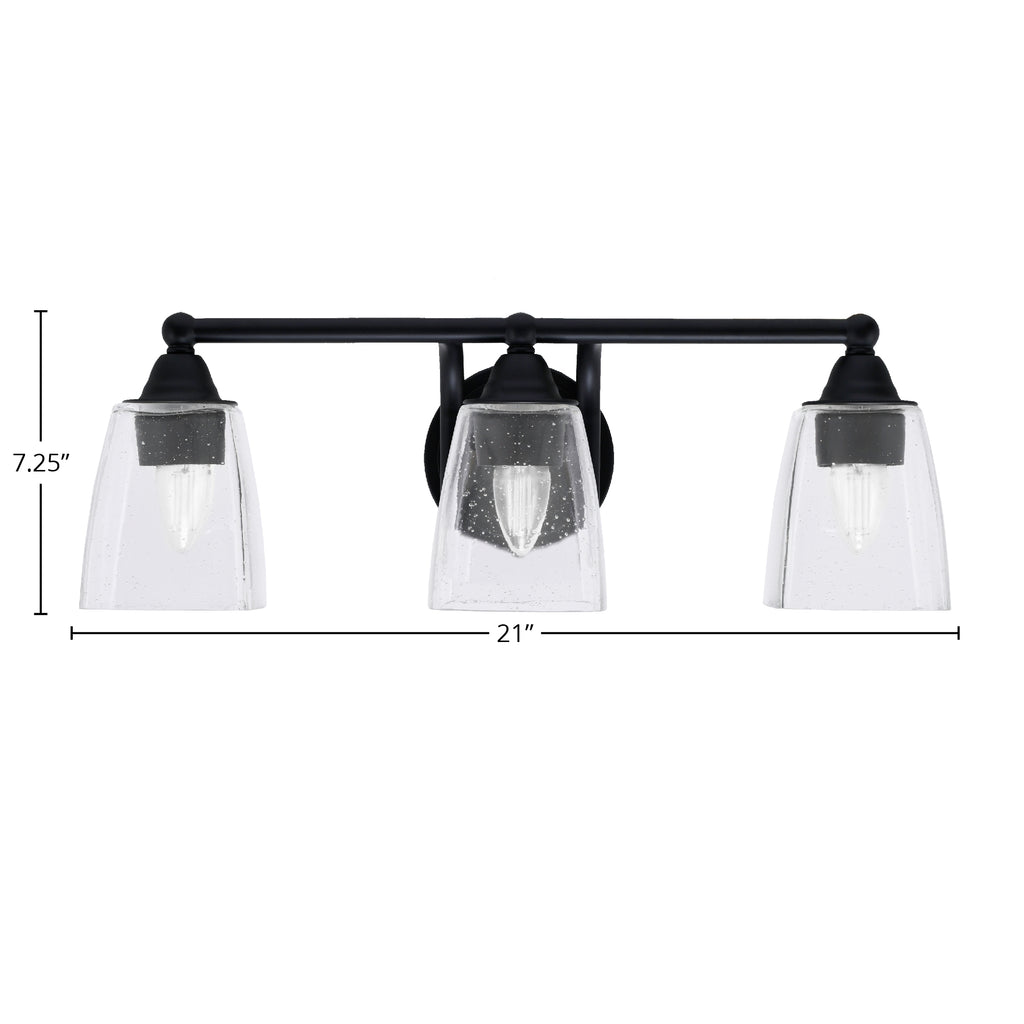 Paramount Three Light Bath Bar in Matte Black with 4.5" Square Clear Bubble Shade