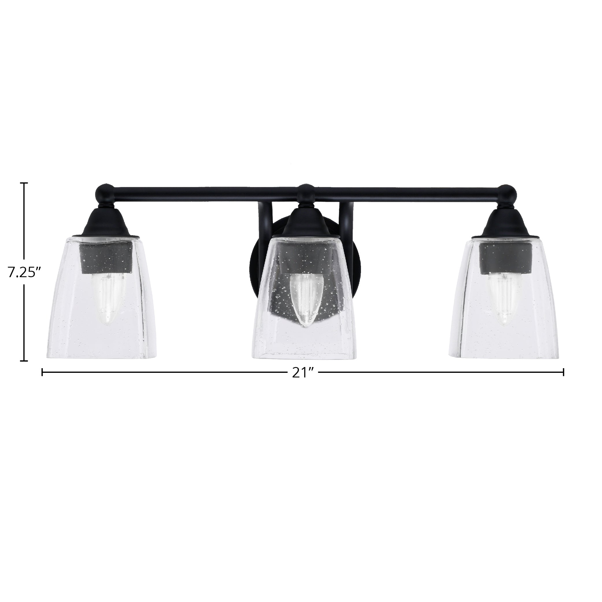 Paramount Three Light Bath Bar in Matte Black with 4.5" Square Clear Bubble Shade