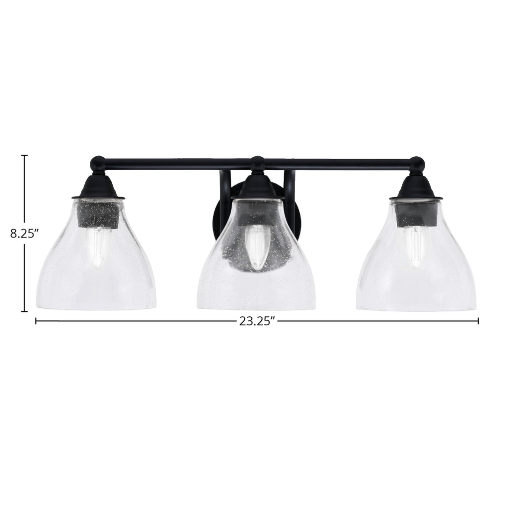 Paramount Three Light Bath Bar in Matte Black with 6.25" Clear Bubble Shade