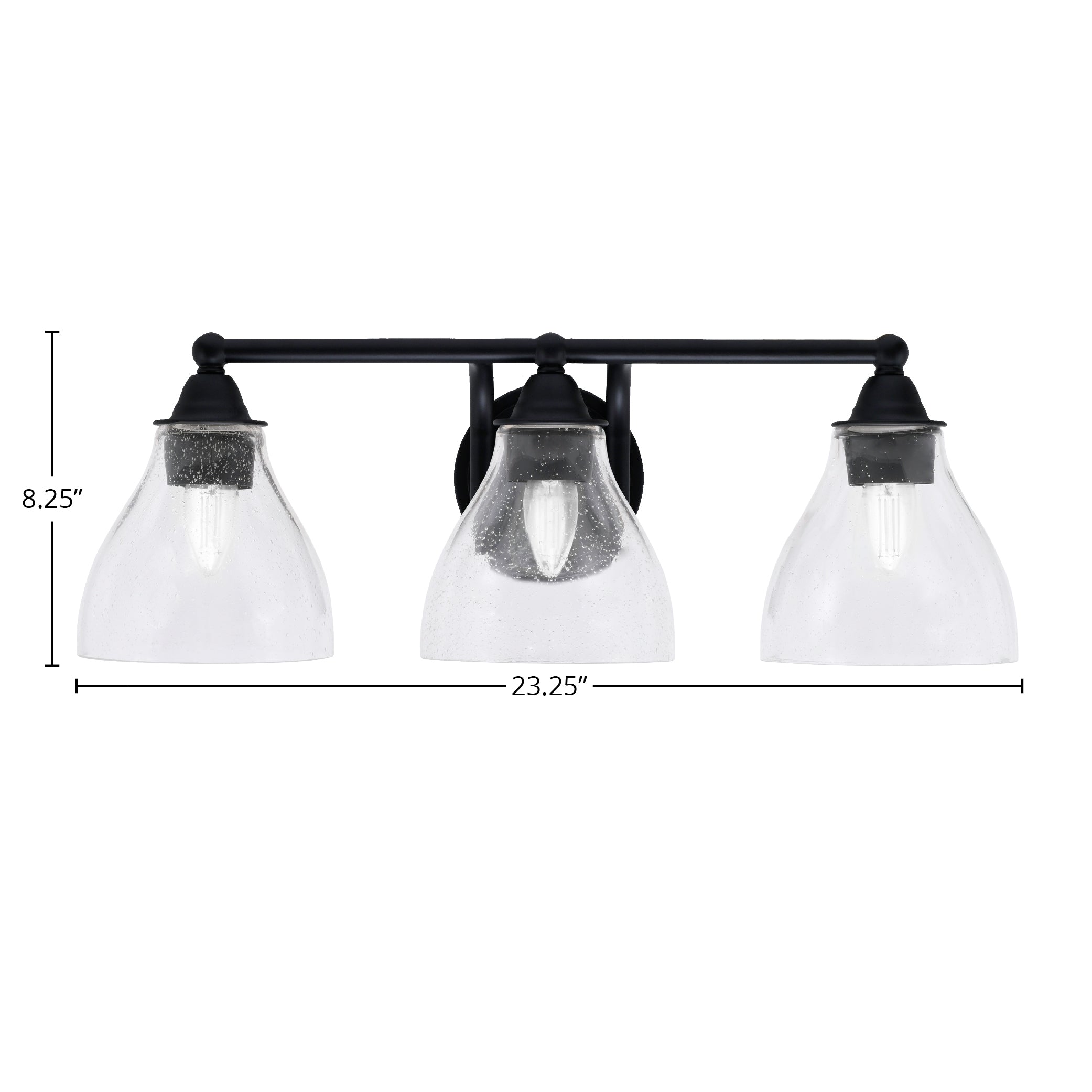 Paramount Three Light Bath Bar in Matte Black with 6.25" Clear Bubble Shade