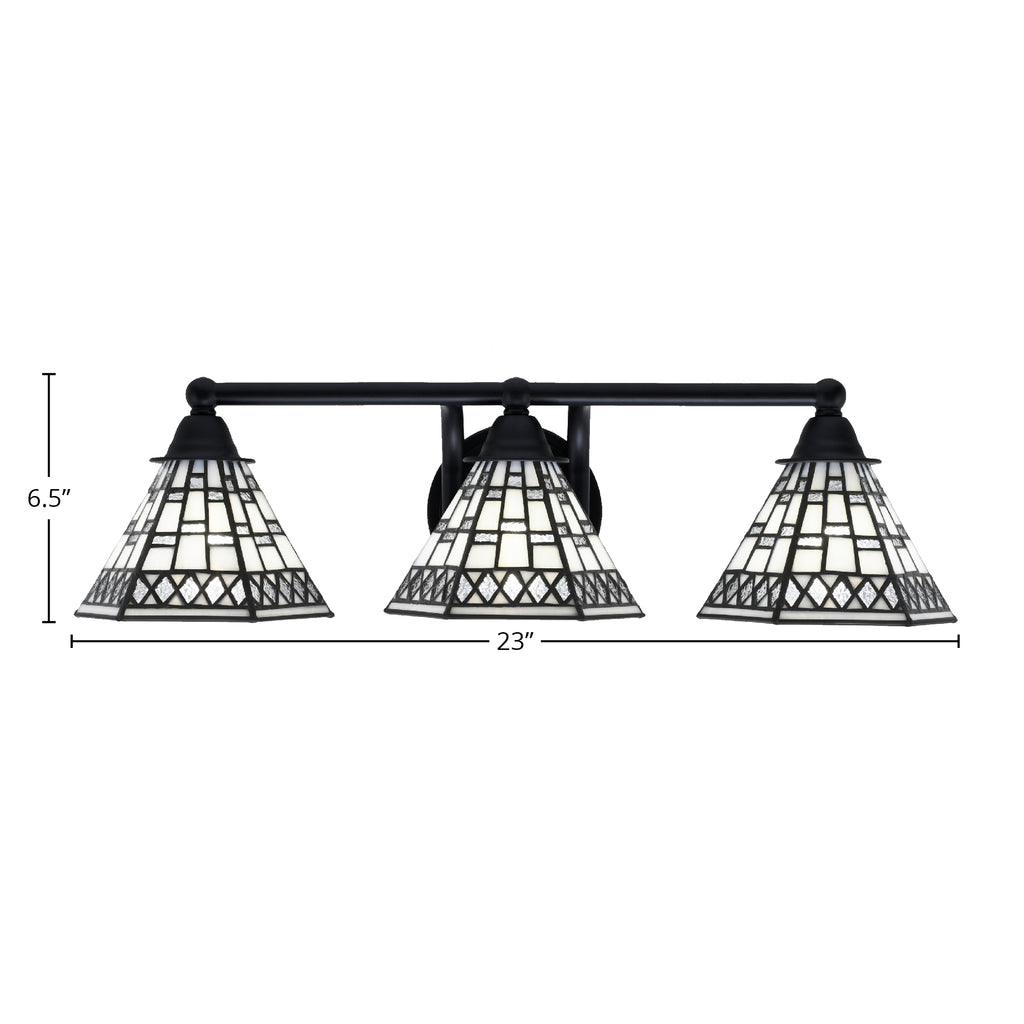 Paramount Three Light Bath Bar in Matte Black with 7" Pewter Art Glass Shade
