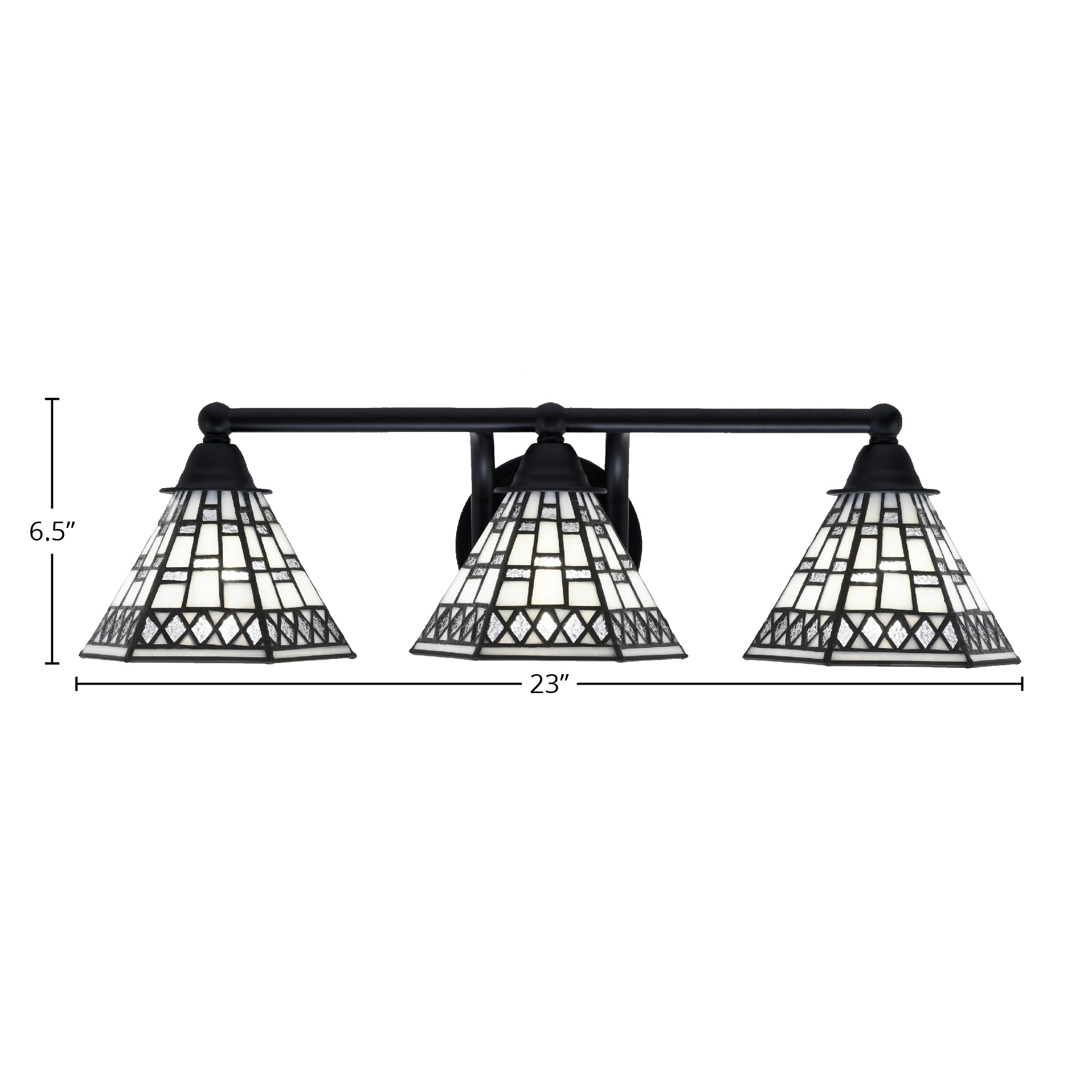 Paramount Three Light Bath Bar in Matte Black with 7" Pewter Art Glass Shade