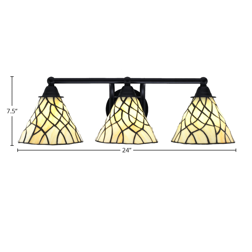 Paramount Three Light Bath Bar in Matte Black with 7" Sandhill Art Glass Shade