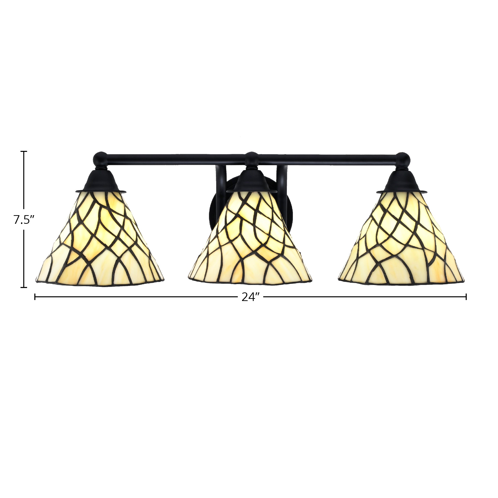 Paramount Three Light Bath Bar in Matte Black with 7" Sandhill Art Glass Shade