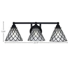 Paramount Three Light Bath Bar in Matte Black with 7" Diamond Ice Art Glass Shade