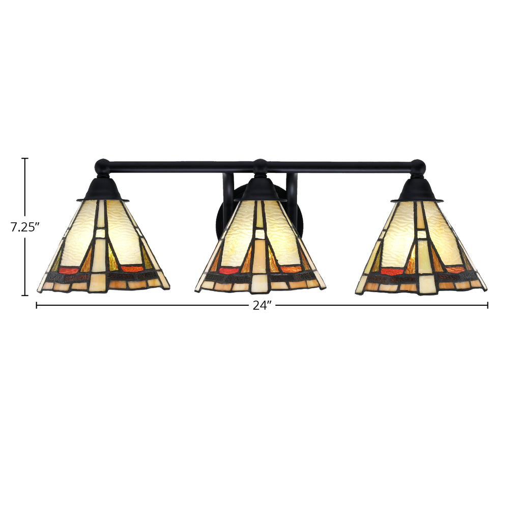 Paramount Three Light Bath Bar in Matte Black with 7" Zion Art Glass Shade
