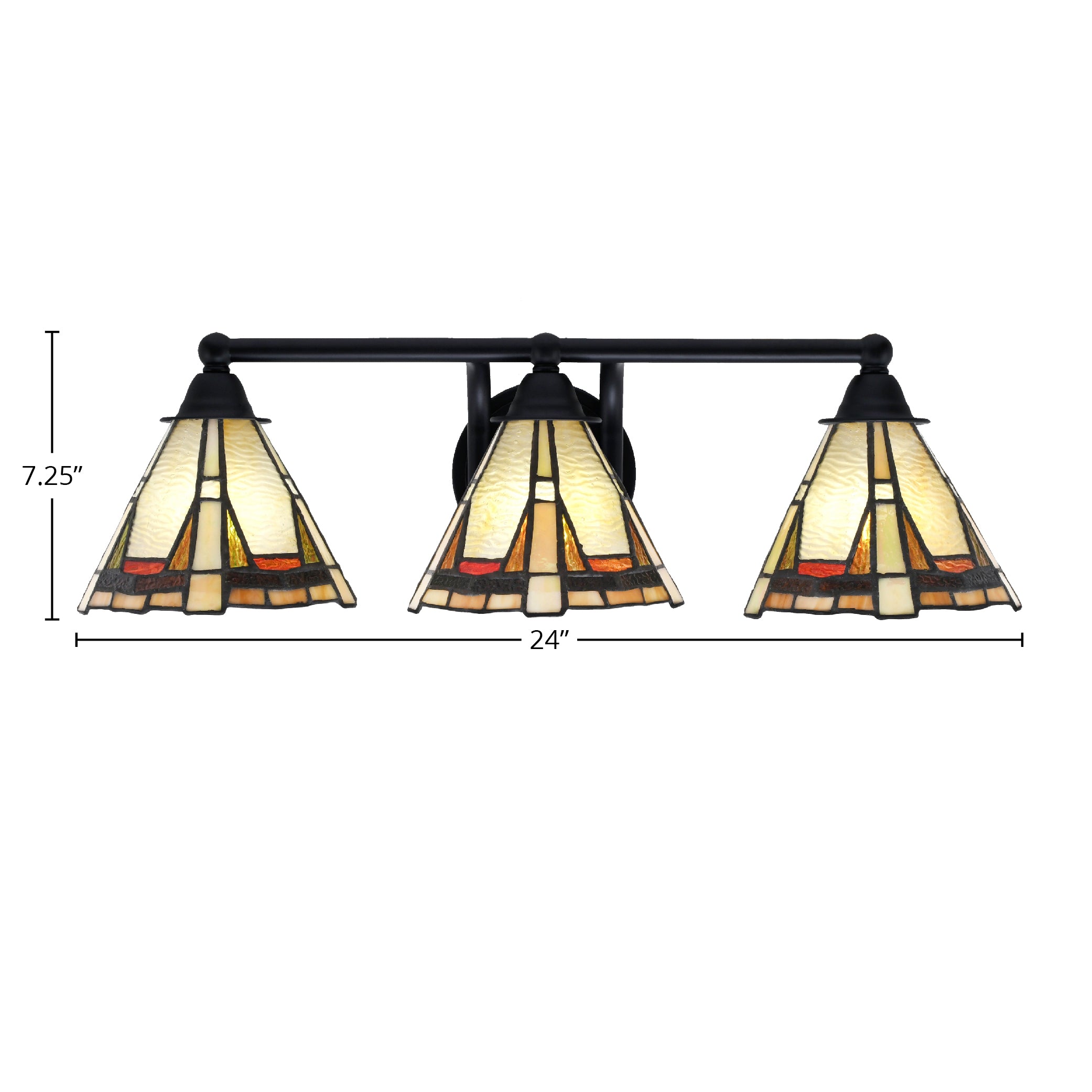 Paramount Three Light Bath Bar in Matte Black with 7" Zion Art Glass Shade