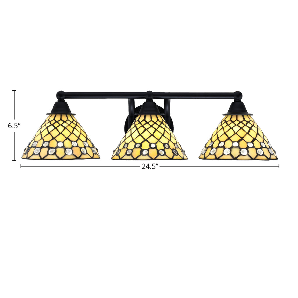 Paramount Three Light Bath Bar in Matte Black with 7" Starlight Art Glass Shade