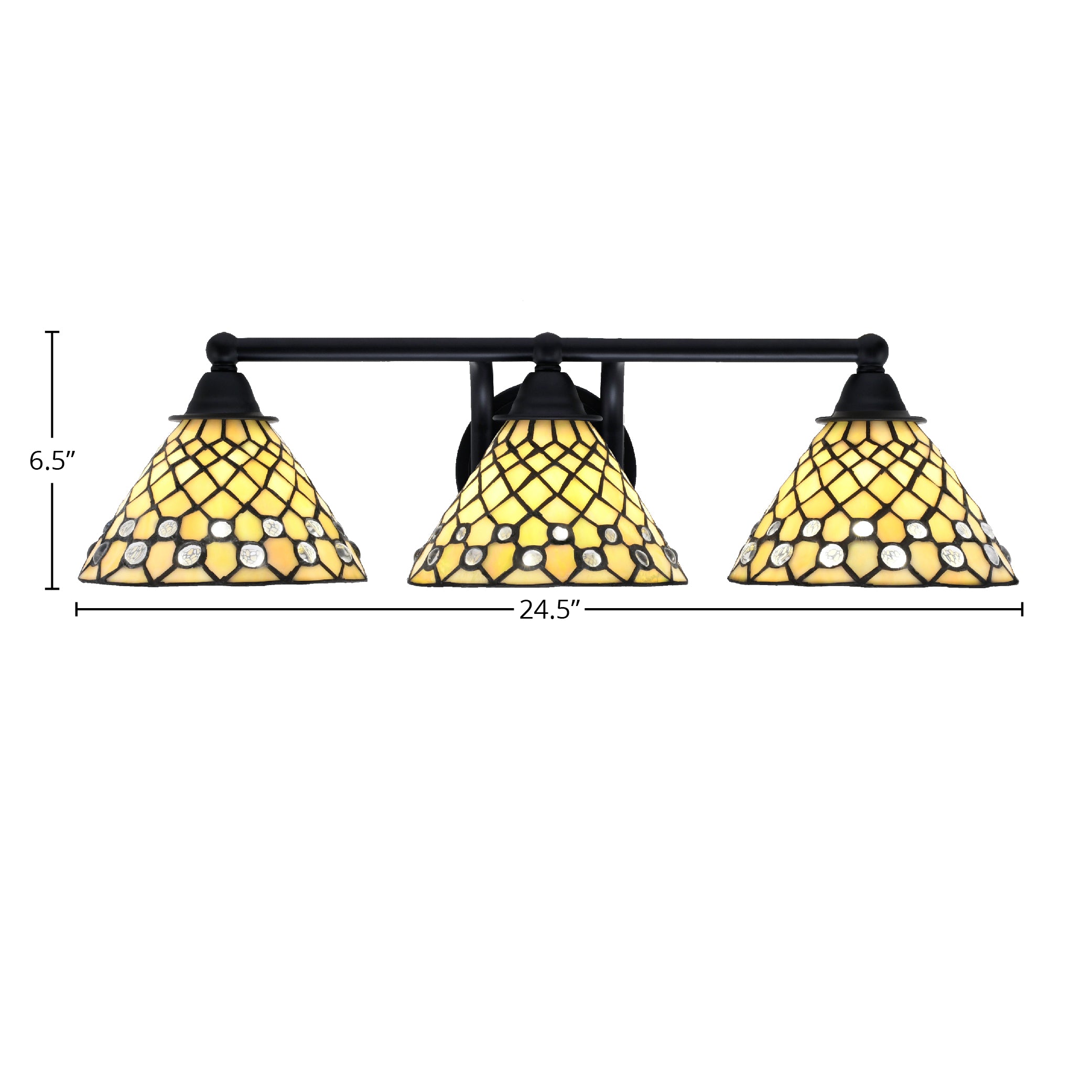 Paramount Three Light Bath Bar in Matte Black with 7" Starlight Art Glass Shade