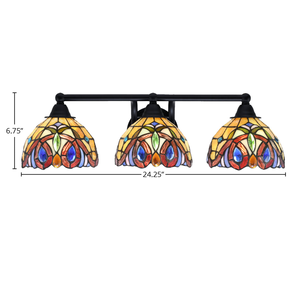 Paramount Three Light Bath Bar in Matte Black with 7" Lynx Art Glass Shade